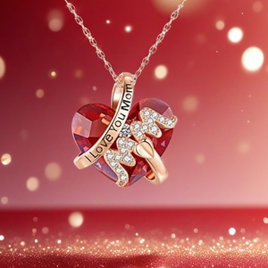 Collana con Gemma d'Amore per la Festa della Mamma, Bestseller E-commerce Transfrontaliero, Ciondolo Semplice e alla Moda 'Ti Amo Mamma' - Product Image 1