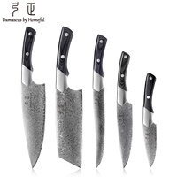 Ensemble de couteaux de chef en acier Damas forgé à la main avec logo personnalisé, 5 pièces, ensemble de couteaux à viande en acier 5CR15Mov pour la cuisine