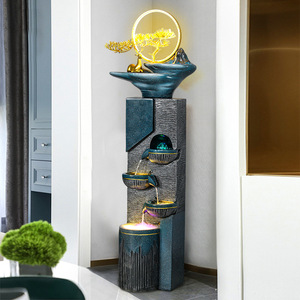 Fuente de agua circulante minimalista moderna con anillo de luz dorado con diseño de ciervo y diseño rectangular para decoración de sala de estar - Product Image 3