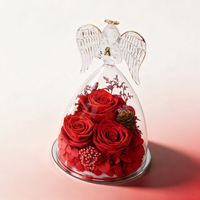 Rose éternelle sous cloche en verre en forme d'ange, rose préservée sous couvercle en verre pour la Saint-Valentin, la fête des mères, vente en gros