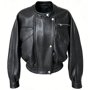 Veste en peau de mouton véritable de haute qualité, veste bomber en cuir véritable surdimensionnée pour femmes, automne - Product Image 1