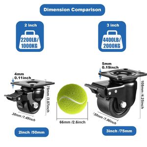 2-Zoll-Niedrigschwerpunkt-Lenkrolle 2200LBS Industrielle Schwerlast-Lenkrollen Schwarze Nylon-Lenkrolle mit Bremse für Geräte, Werkbank - Product Image 5
