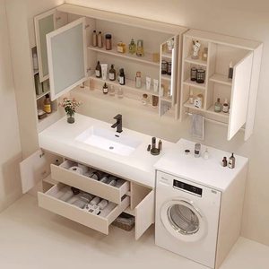 Meuble de salle de bain intelligent moderne avec miroir LED anti-buée, blanc, mural, avec comptoir en mélamine laqué - Product Image 5