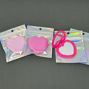 Geperstond bedrukt hartvormig spiegel met dubbele zijden, make-up spiegel met laserkleur verpakking, boutique cadeau spiegel - Product Image 1