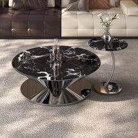 Ensemble de table basse en marbre de luxe italien avec base en acier inoxydable, meubles de salon