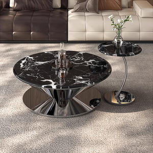 Juego de Mesa de Centro de Mármol Italiano de Lujo con Base de Acero Inoxidable, Muebles para Sala de Estar - Product Image 4