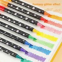 Surligneur Fluorescent Bicolore Scintillant Nacré Effaçable à l'Air, Stylo Marqueur en Plastique à Pointe Pinceau pour Étudiants et Enfants