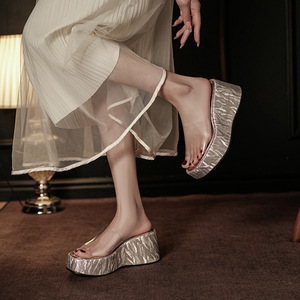 528B <b>Animal</b> <b>Print</b> Platform <b>Slides</b> Women Mid Heel Transparent Strap Summer Outdoor Wear - Product Image 4