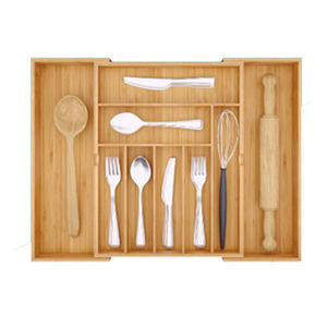 Boîte à couteaux rétractable, plateau à compartiments réglables en bambou pour vaisselle de style occidental, boîte de rangement pour ustensiles de cuisine domestiques - Product Image 4