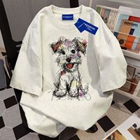 T-shirt 100 % coton à manches courtes, motif chiot unique, coupe ajustée, polyvalent, pour couple, idéal pour femme en été