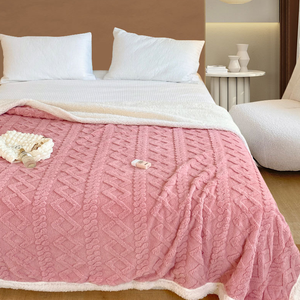 Couverture <span class=keywords><strong>Sherpa</strong></span> épaissie à double couche rayée de couleur unie de <span class=keywords><strong>grande</strong></span> <span class=keywords><strong>taille</strong></span> en tricot épais floue - Product Image 4