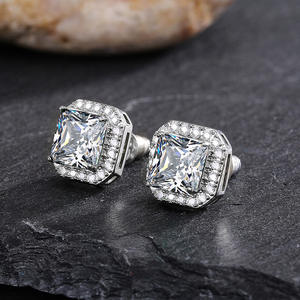 Classic Square <b>Stud</b> <b>Earrings</b> with Princess Cut Zircon in Bezel Setting Women's Engagement <b>Fashion</b> Jewelry Zinc Alloy E799 - Product Image 3
