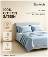 Parure de lit unie 100 % coton satiné, comprenant couette et drap-housse, pour hôtels et maisons (vente en gros)