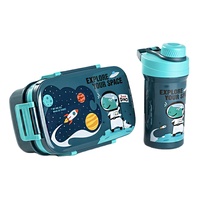 Boîte à lunch de dessin animé avec ensemble gourde pour étudiants et adultes, boîte à lunch de travail double couche avec fourchette 1800ml et tasse à boisson 500ml