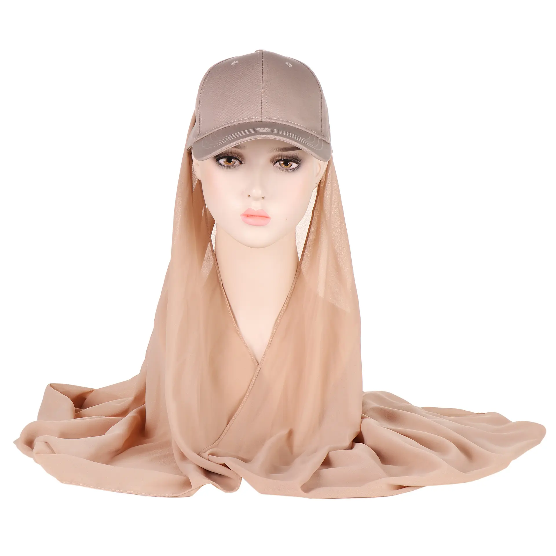 HZM-60025 nouvelle casquette de Baseball avec Hijab tête écharpe prêt à porter Sport Hijab châles instantané en mousseline de soie Hijab dames