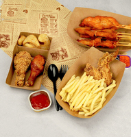 Bandeja de gofres de papel con forma de barco personalizada, tamaño impreso en Color específico para hamburguesas, cajas de aperitivos para perros calientes con laminación mate