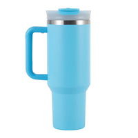 Taza termo de acero inoxidable 304 de gran capacidad de 40oz, taza portátil con asa de Color sólido Simple con tapa de pajita