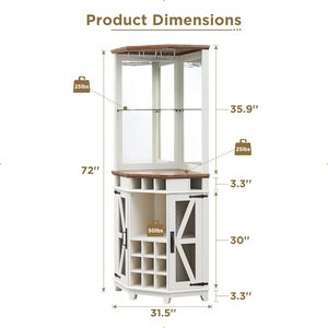 <b>Corner</b> bar storage cabinet, custom adjustable shelf, universal cabinet, <b>LED</b> <b>light</b>, glass shelf, multi-functional bar cabinet - Product Image 3