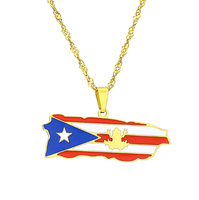 Collier souvenir de haute qualité en acier inoxydable avec pendentif drapeau national et contour de la carte de Porto Rico, plusieurs styles, cadeau tendance