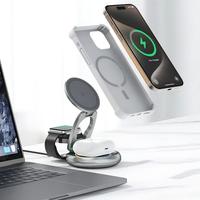Chargeur sans fil multifonctionnel 3 en 1 15W à charge rapide, magnétique, pliable, rotatif, pour téléphone, montre et écouteurs