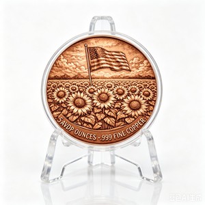 Op maat gemaakte 65 mm 5 oz 999 puur koperen herdenkingsmedaille VRIJHEID BLOEMEN gekleurd 5 oz koper rond, 3D gegraveerd souvenirbadge - Product Image 2