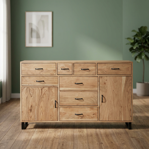 Industrial Vintage Modular Solid Wood Mango Acacia Eco-Friendly Large Capacity <b>Storage</b> Cabinet 2 Door 5 <b>Drawers</b> Home Furniture - Product Image 3
