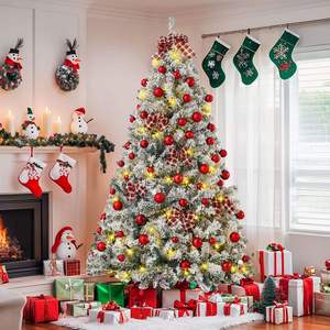 Sapin de Noël Artificiel Articulé de 180 cm, en Pin Floqué, avec Support Métallique Robuste, pour Intérieur et Extérieur, 6FT - Product Image 3