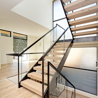 Escalier à double poutre en bois pour résidence, en forme de U, droit
