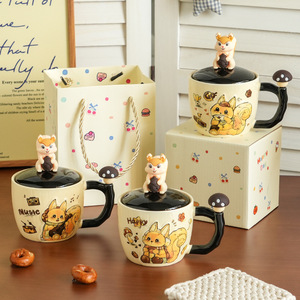 Taza de Cerámica con Tapa de Ardilla Estilo Ins, Linda Taza de Pareja para Desayuno y Café, Regalo Ideal - Product Image 2