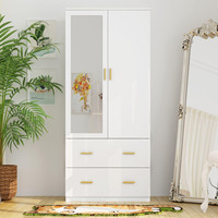 FONDLIVE Poignées en métal doré Armoire à 2 tiroirs à deux portes avec miroir de dressing Meubles de chambre à coucher pour la maison ou l'hôtel