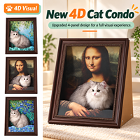 Maison pour chat Mona Lisa en carton ondulé classique et mignon, griffoir avec fermeture à bouton, motif peinture à l'huile, toutes saisons, Halloween
