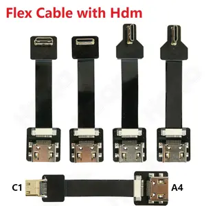 Cable flexible plano ultradelgado de 90 grados, Mini HDM macho a HDM hembra