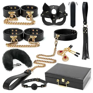 BDSM Bondage Kits Genuine Leather Restraint Set Handcuffs Collar Gag Vibrators Sex Toys For Women Couples Adult Games