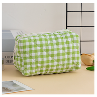 Trousse de maquillage de voyage pour femmes Trousse de maquillage à carreaux matelassée Trousse de toilette de voyage avec fermeture éclair Trousse de maquillage légère pour femmes