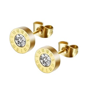Boucles d'oreilles Joker 5A en zircon chiffres romains, boucles d'oreilles simples et rondes pour femmes, boucles d'oreilles en acier inoxydable 316, bijoux en gros - Product Image 5
