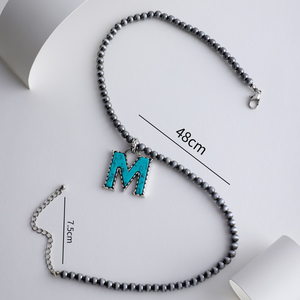 Collana di perle Navajo con lettera turchese con perline per donna <span class=keywords><strong>nome</strong></span> semplice collana di perline di moda placcata in argento paese occidentale - Product Image 6
