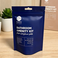 Sacs à fermeture éclair personnalisés imprimés pour kits d'accueil de salle de bain, emballages jetables pour articles de toilette d'hôtel avec trou de suspension