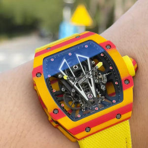 Reloj Mecánico Automático Deportivo Ultraligero de Alta Calidad, de Fibra de Carbono, Combinación de Colores Rojo y Amarillo, Resistente al Agua, con Correa de Goma - Product Image 3