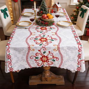 <span class=keywords><strong>Nappe</strong></span> rectangulaire en polyester imprimée motif nuage géométrique, fleur et lettre, avec pompons - Product Image 1