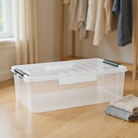 Boîte de rangement empilable sous le lit en plastique transparent 30L avec couvercle Boîte à tiroirs en plastique Boîte de rangement en plastique transparente