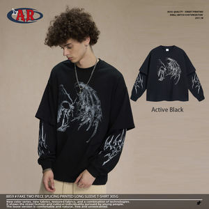 T-shirt a maniche lunghe a due pezzi in cotone 100% di alta qualità 305 grammi di <span class=keywords><strong>abbigliamento</strong></span> da <span class=keywords><strong>uomo</strong></span> alla moda oversize con design stampato - Product Image 2