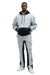 Sudadera con Capucha Extra Grande para Hombre, Diseño Personalizado, Dos Tonos en Contraste, Gris y Negro, Felpa de Algodón, Bolsillo Tipo Canguro, Venta Caliente en la Feria de Cantón - Product Image 3