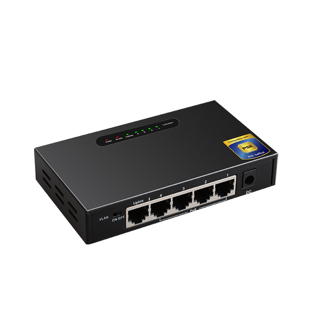 5Port 1000Mbps Unmanaged PoE Switch 4Port 1G PoE + 1Port Uplink Ethernet Switch for IP Camera