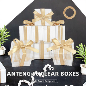 Anteng – Lot de 50 boîtes carrées transparentes en PET recyclé pour chocolats, avec doublure, pour Noël, mariages et fêtes, avec gaufrage - Product Image 2