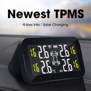 ระบบตรวจสอบแรงดันลมยางรถยนต์ไร้สายคุณภาพสูง TPMS พลังงานแสงอาทิตย์ พร้อมหน้าจอ LCD และเซ็นเซอร์แรงดันลมยางภายใน 4 ตัว - Product Image 4