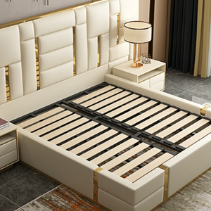 Lit double moderne simple Chambre à coucher-Mobilier rembourré Cadre de lit en bois souple - Product Image 3