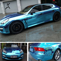 60 "x59 ft Usine Spéculaire Électrodéposition Bleu Clair Miroir Placage Chrome Galvanoplastie Vinyle Voiture Wrap Feuille Décalque Film