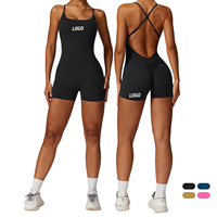 Combinaison de yoga une pièce personnalisable avec logo pour femme, dos croisé, en Spandex/Nylon extensible dans les quatre sens, justaucorps de fitness avec effet froncé aux fesses