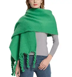 Nova moda inverno mulheres Green Blank cachecol de lã de malha térmica pesado cachemira grosso xale cachecol