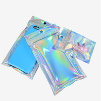 Sacs de rangement translucides refermables à fermeture éclair pour cils cosmétiques JM1 en gros, pochettes holographiques laser pour emballage de bonbons